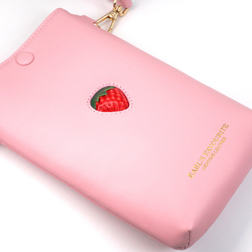 More Strawberries Collection】スマホショルダー（赤いちご／ピンク本