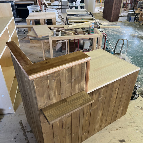 段差】カウンター テーブル 作業 目隠し 引き出し収納 幅115×高さ105