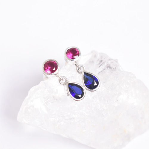 サファイアとルビーのシルバーピアス シルバー925 ピアス