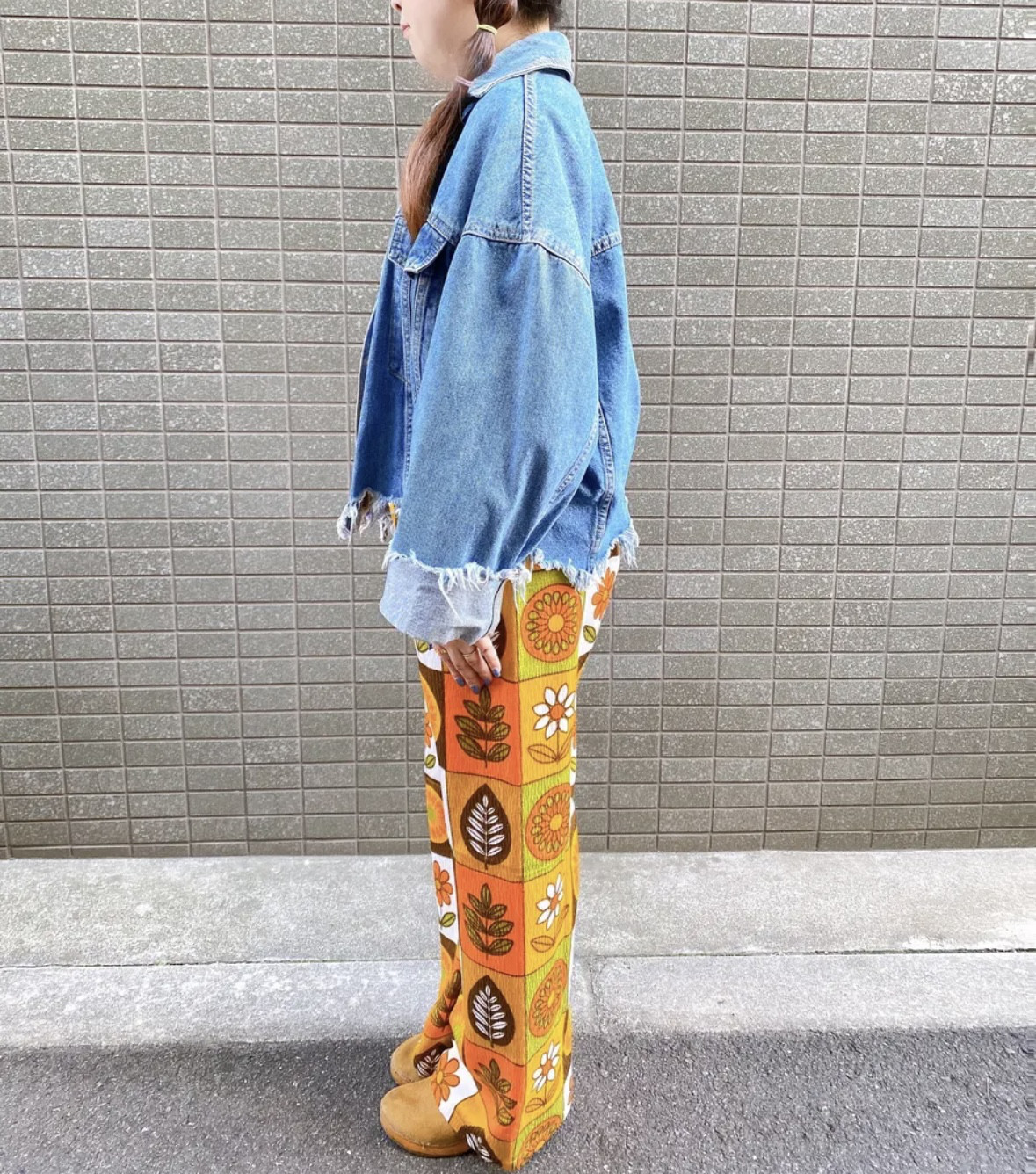 古着　ヴィンテージ　vintage パンツ　リメイク　リメイクパンツ　花柄　レトロ　個性派