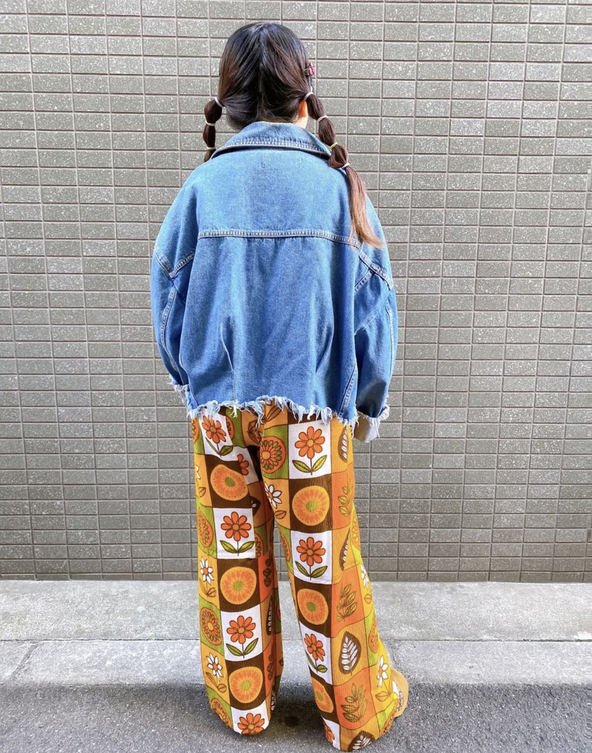 古着　ヴィンテージ　vintage パンツ　リメイク　リメイクパンツ　花柄　レトロ　個性派