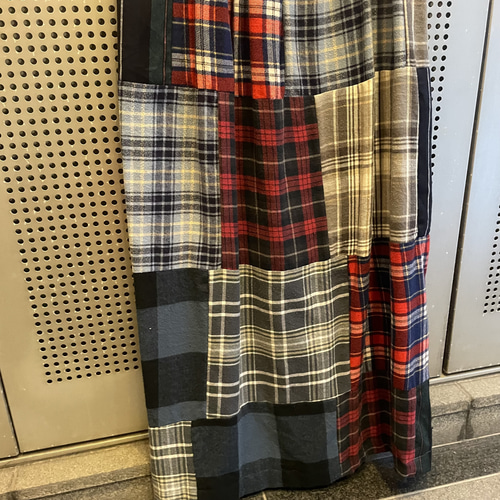 70s パッチワーク マキシ丈 チェック柄 スカート ヴィンテージ 古着