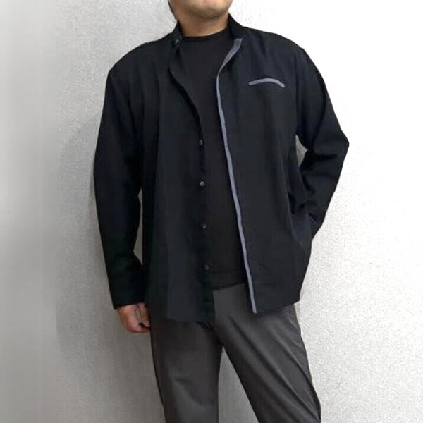 長さとサイズ選べる 比翼仕立て ユニセックスシャツ 綿麻ライトキャンバス アクセントカラー 選べる4色 体型カバー 8,880円