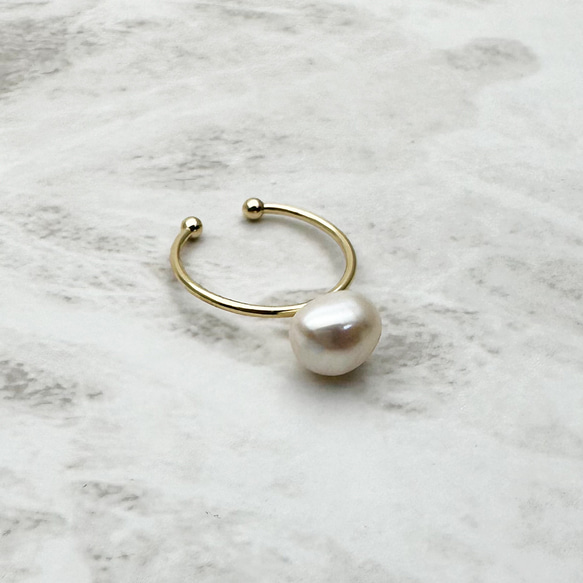 ちょっと大きな照りっ照りバロックパールの14kgfリング 10mm 11mm 淡水真珠 フリーサイズ 12mm 2枚目の画像