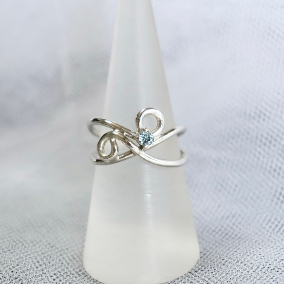 銀線リング アクアマリン シルバー950 曲線 ウェーブ デザインリング