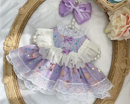 10cm ぬい服 薄紫ストライプエプロンワンピースR 10cm ぬい服 薄紫ストライプエプロンワンピースR 10cm ぬい服 薄紫