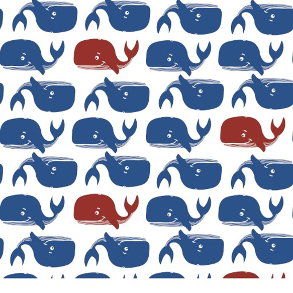 ドイツLS社 オーガニックコットン生地【20cm単位切り売り】クジラの行進 ◎海 魚 鯨 マリン 夏 2枚目の画像