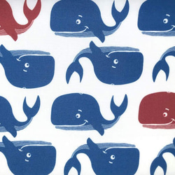 ドイツLS社 オーガニックコットン生地【20cm単位切り売り】クジラの行進 ◎海 魚 鯨 マリン 夏 1枚目の画像