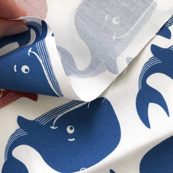 ドイツLS社 オーガニックコットン生地【20cm単位切り売り】クジラの行進 ◎海 魚 鯨 マリン 夏 5枚目の画像