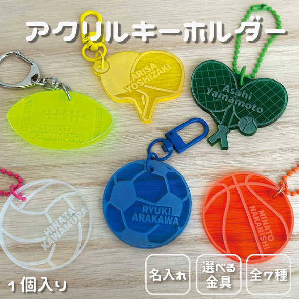 彫刻 名入れアクリルキーホルダー （スポーツボール）卒部記念品 卒団