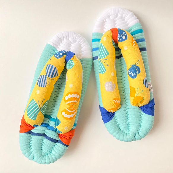 布ぞうり 24cm 蝶々 ブルー 青空 ライン 布草履 ルームシューズ  