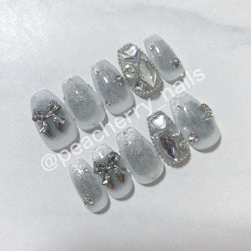 ネイルチップ 韓国 マグネット チーク ガーリー リボン ハート  