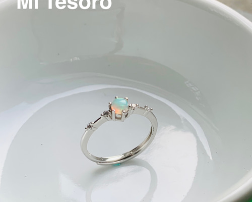 Mi Tesoro 天然石 リング-天然白地カラフルオパール 0.14ct/オパール