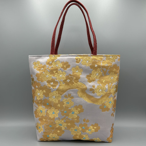 着物 帯 帯締め ハンドメイド トートバッグ リメイク シルバー 正絹 紫 