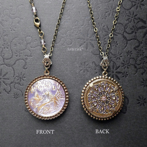 花鳥風月 花のフィリグリー チェコガラスボタン 27mm 両面ペンダント