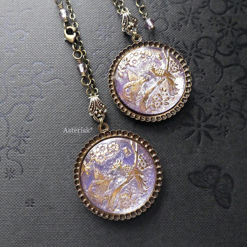 花鳥風月 花のフィリグリー チェコガラスボタン 27mm 両面ペンダント