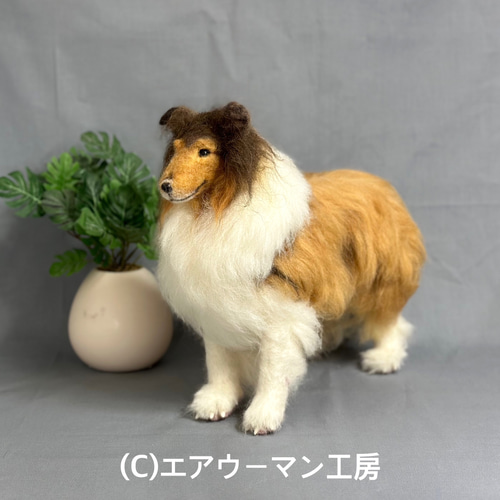 犬の日2024 羊毛フェルトの犬の人形（セーブルのラフコリー）ケース