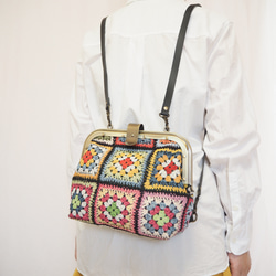 グラニースクエア風ゴブラン　カシメ留め口金の２wayバッグ 10枚目の画像