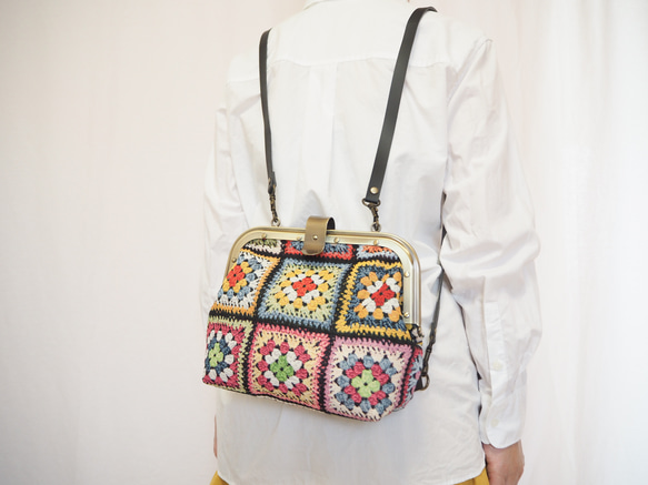 グラニースクエア風ゴブラン　カシメ留め口金の２wayバッグ 10枚目の画像