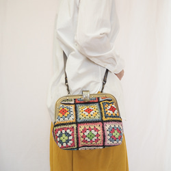 グラニースクエア風ゴブラン　カシメ留め口金の２wayバッグ 12枚目の画像