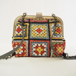 グラニースクエア風ゴブラン　カシメ留め口金の２wayバッグ 6枚目の画像