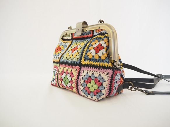 グラニースクエア風ゴブラン　カシメ留め口金の２wayバッグ 5枚目の画像