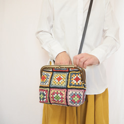 グラニースクエア風ゴブラン　カシメ留め口金の２wayバッグ 11枚目の画像