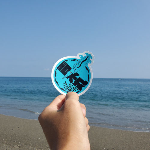 青木丸ステッカー】 屋外耐候性 アオリイカ エギング 海釣り