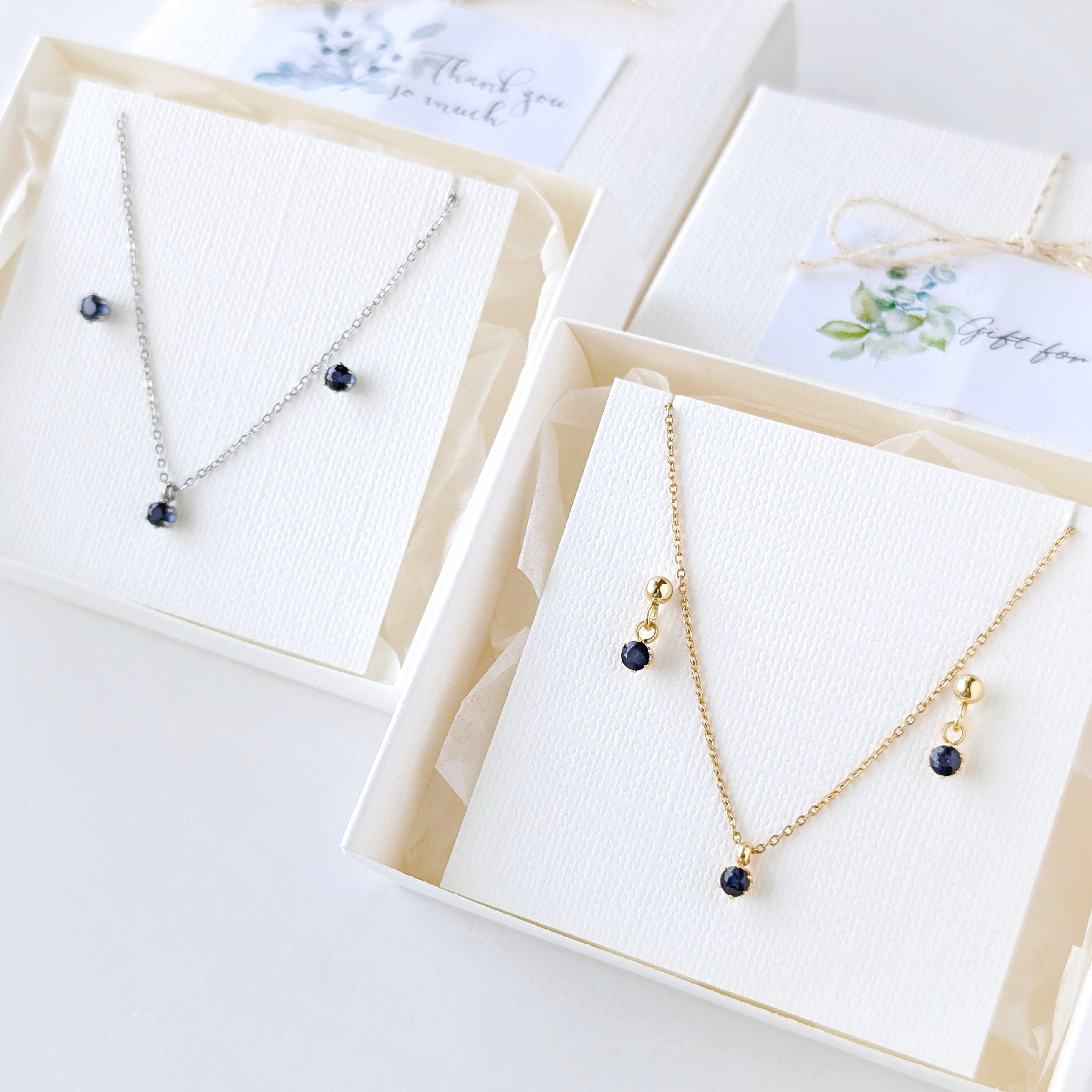 《選べるデザイ》＊2点セット＊ AAA- サファイアの1粒プチピアス/イヤリング＆ネックレスセット