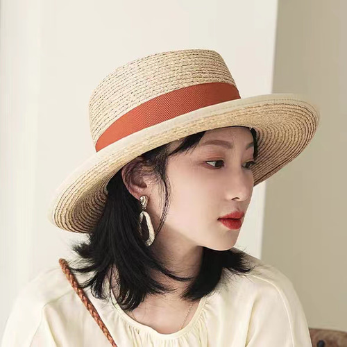 ラフィアハット、麦わら帽子 ミディアムブリム 夏帽子女性 ストロー