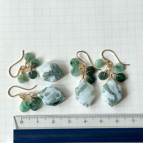 選べます*14kgfツリーアゲートとエメラルドのグリーンピアス