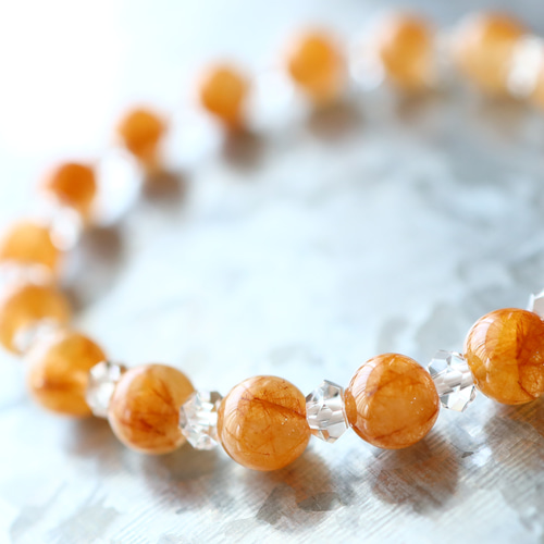 ☆プレミアムブレス☆…☆オレンジルチルクォーツ：7.5ミリ＆水晶  