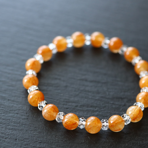 ☆プレミアムブレス☆…☆オレンジルチルクォーツ：7.5ミリ＆水晶
