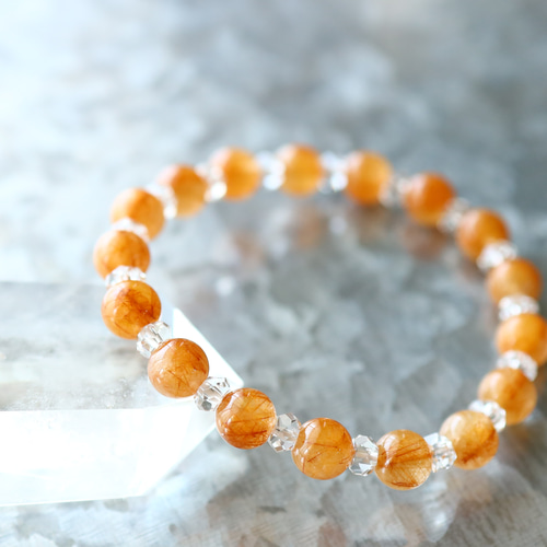 ☆プレミアムブレス☆…☆オレンジルチルクォーツ：7.5ミリ＆水晶