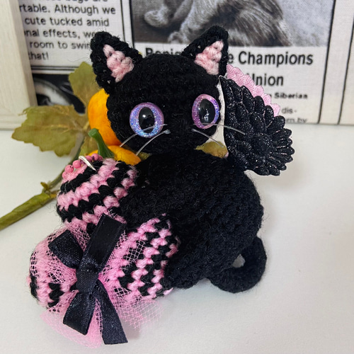 小悪魔♥黒猫の大ハート♡ボールチェーンあみぐるみ♡受注製作品