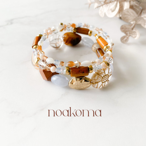 noakoma ＊ natural wood ブレスレット 3点 セット ＊ スワロフスキー 