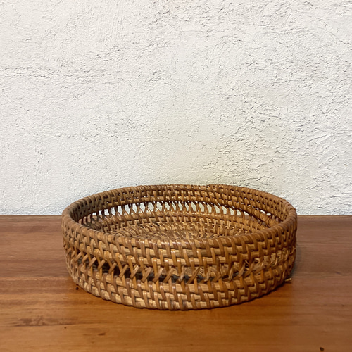 アタ製手編みバスケット 網目 ラウンド 円形 かご 収納バスケット 小物