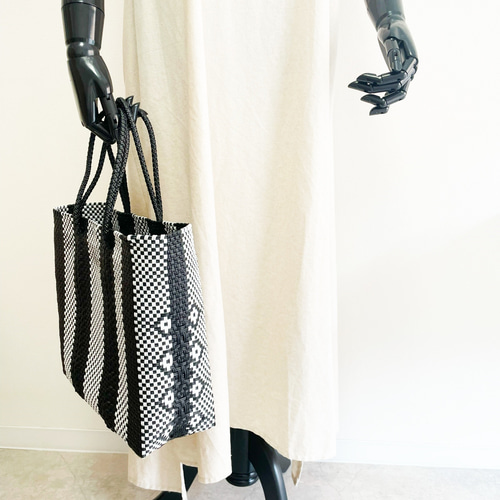 メルカドバッグ M / STRIPE BLACK×WHITE かごバッグ STYLE BIRD