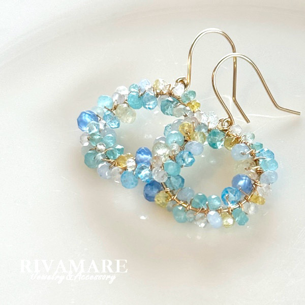 アクアマリン アパタイト ムーンストーン イエローサファイア マルチカラー フープピアス イヤリング変更可