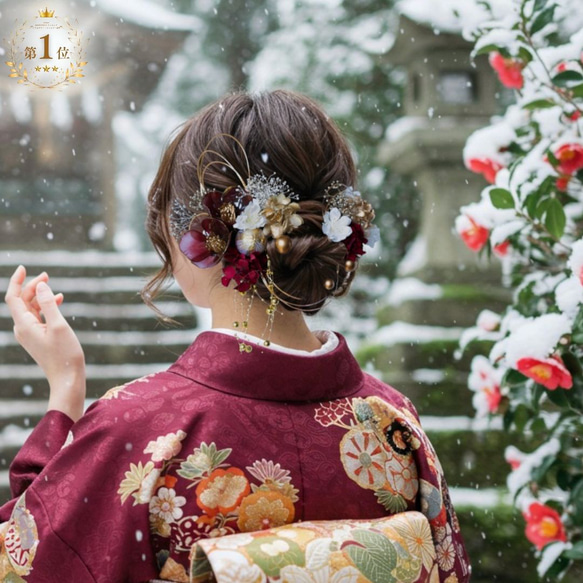 成人式 髪飾り クリア椿×枝垂れパール｜卒業式 袴 和装ヘア No.CT88