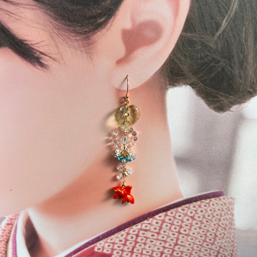 1138】金魚掬いのピアス／イヤリング 金魚すくいのピアスとイヤリング