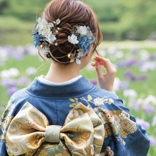 髪飾り ブルー系フラワーのヘッドドレス 青 髪かざり