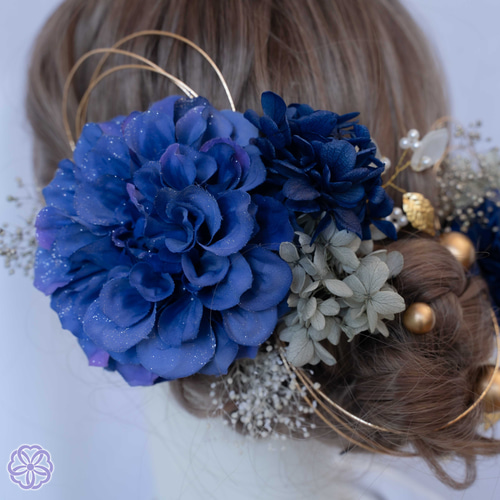 和装髪飾り　ロイヤルブルー成人式髪飾りヘアアクセサリー卒業式髪飾り結婚式 ロイヤルブルーと小枝の髪飾り NoLB11 髪飾り 成人式 卒業式