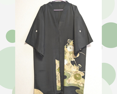 一点物 着物 リメイク カーディガン 黒antique kimono 貝合わせ