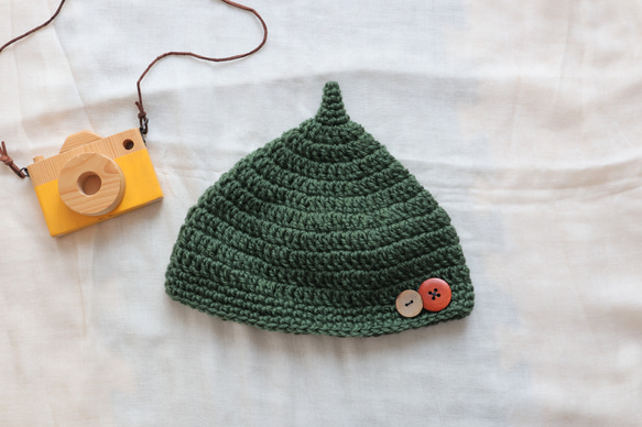 どんぐり帽子]1歳児サイズ＊モスグリーン＊ウール100％ 帽子(ベビー  
