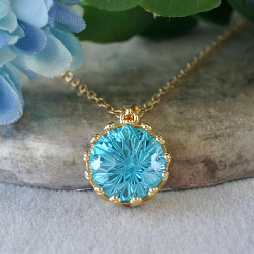 ブルー キュービックジルコニア 花火カット クラウンモチーフ