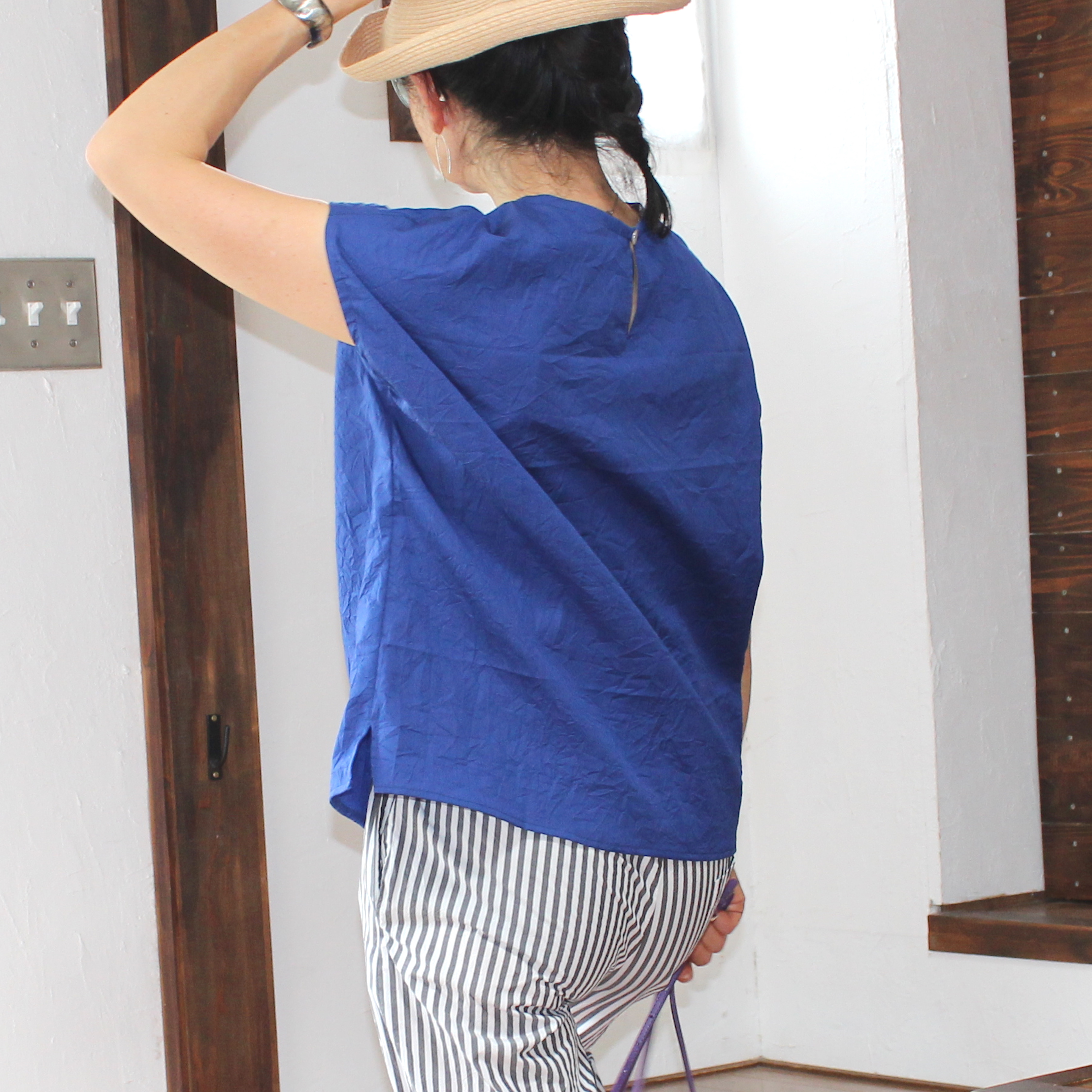 sanny day cotton blue ocean フレンチスリーブブラウス