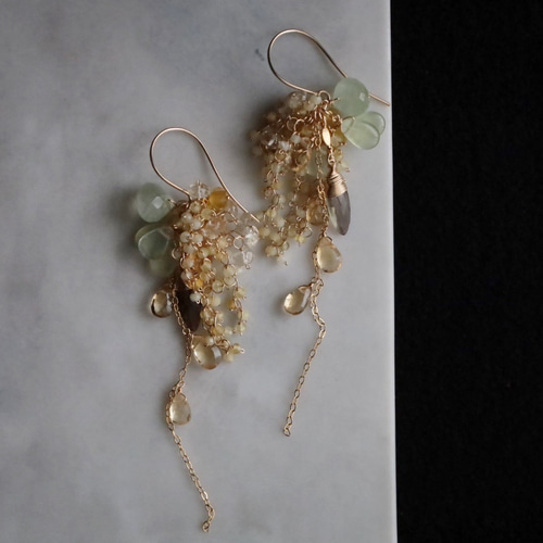 14KGF〕-向日葵の雫-(L) 天然石ピアス ピアス（フック・チェーン