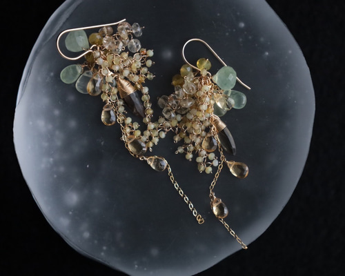 14KGF〕-向日葵の雫-(L) 天然石ピアス ピアス（フック・チェーン