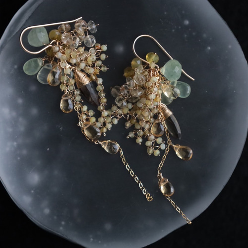 14kgf 天然石のピアス 14KGF〕-向日葵の雫-(L) 天然石ピアス ピアス（フック・チェーン